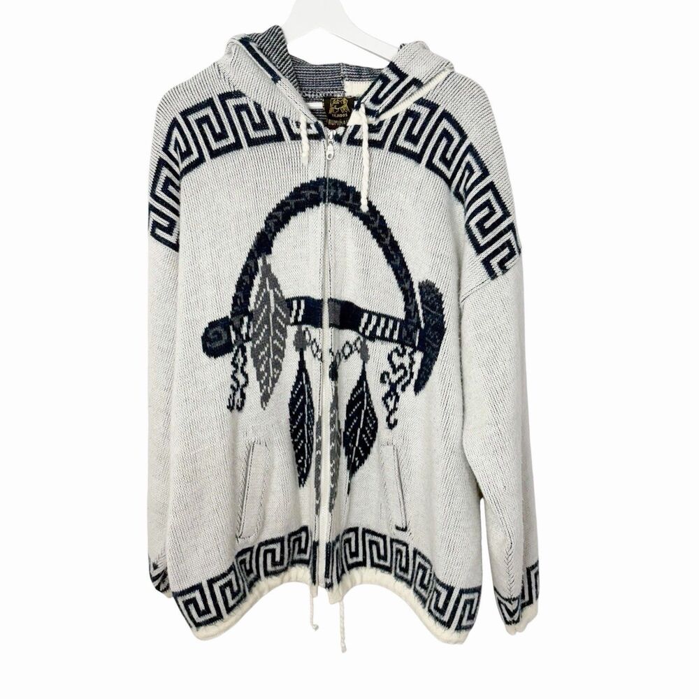VTFG Tejidos Ruminahui Native Arrow Dream Catcher Wool Hood Sweater Jacket Large